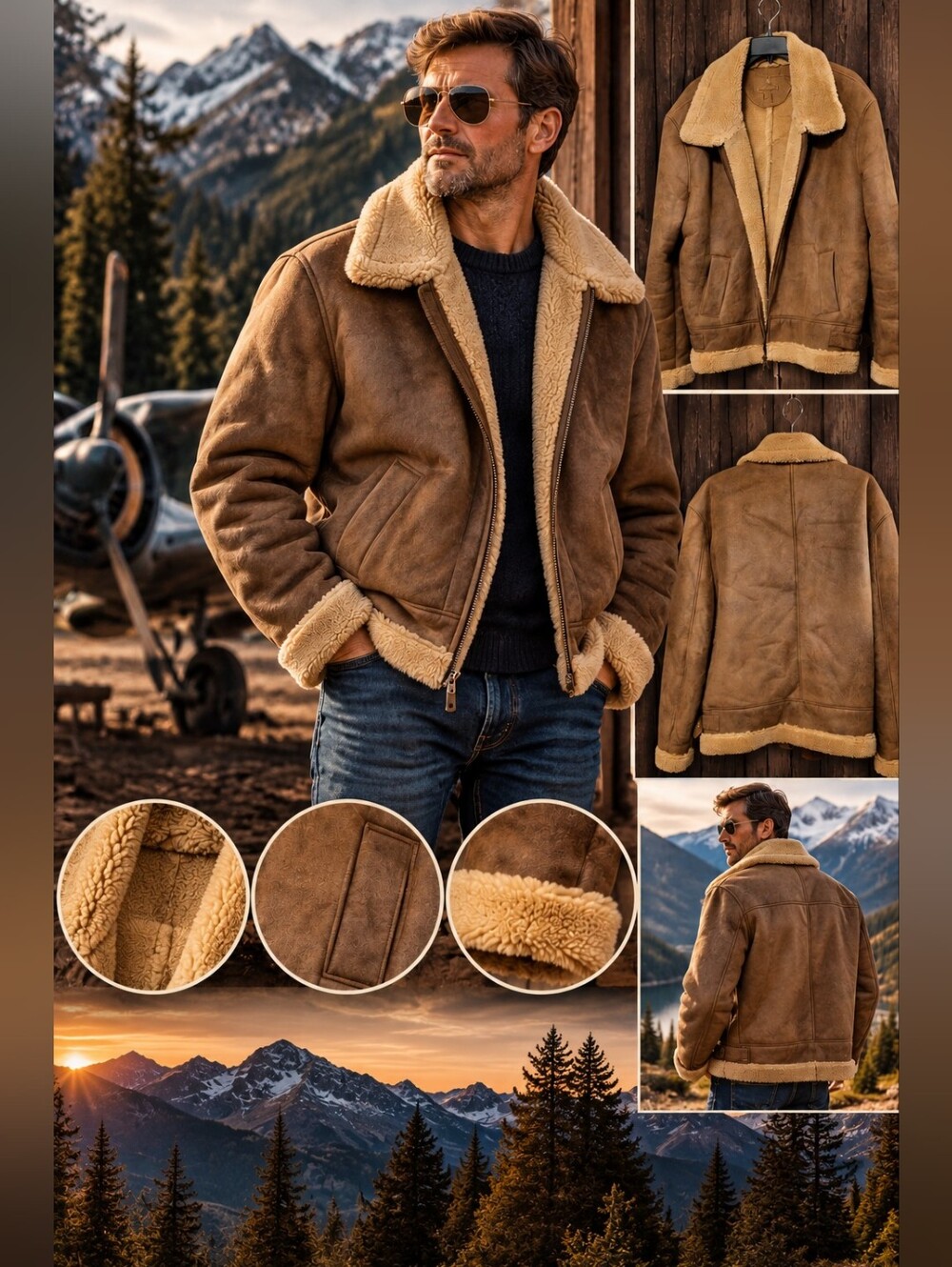 Rainforest Men’s Brown Faux Shearling Aviator Bomber Jacket | Needs Repair